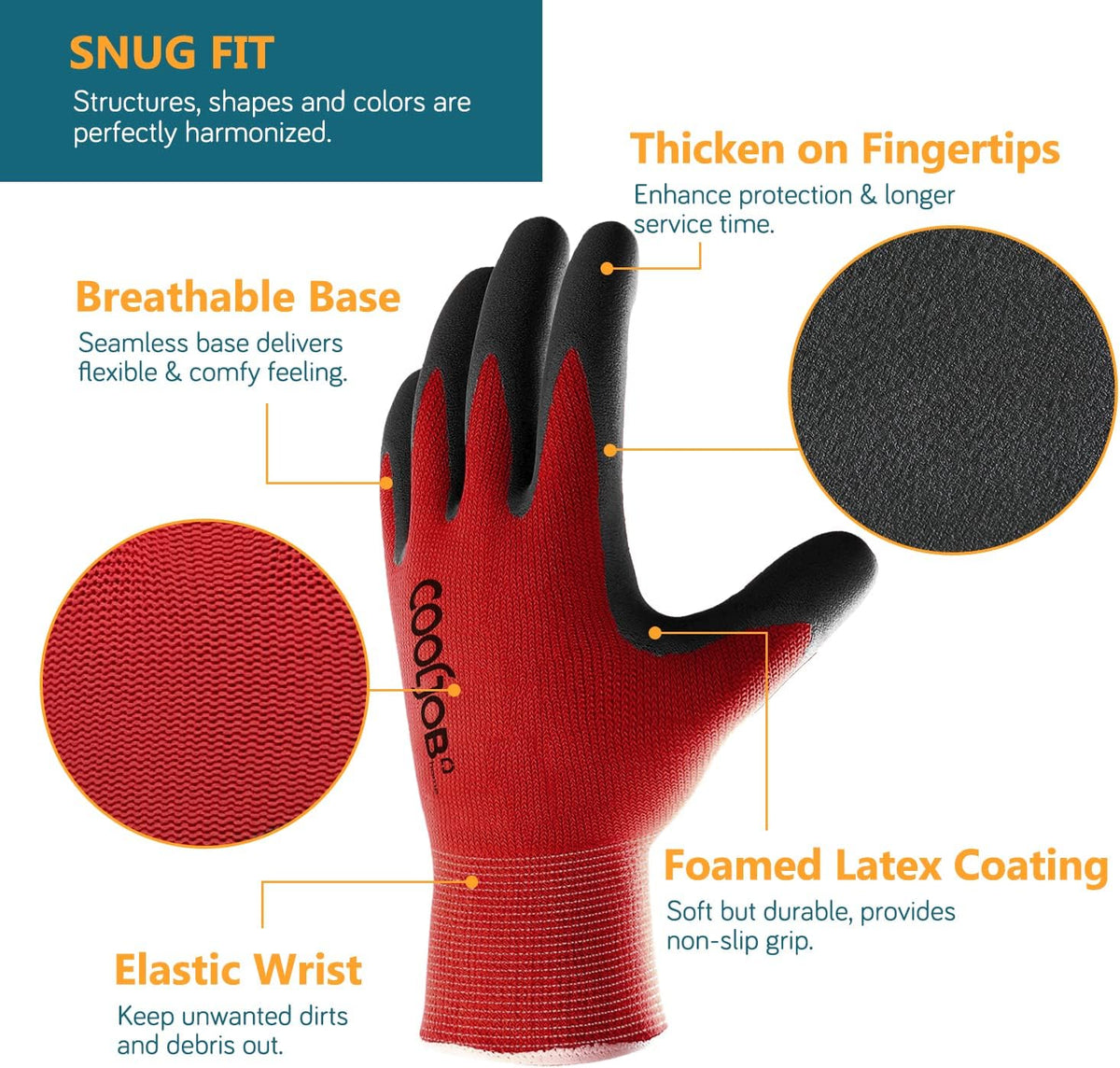 COOLJOB Gardening Gloves for Men, 6 Pairs Breathable Rubber Coated for Garden Weeding Landscaping
