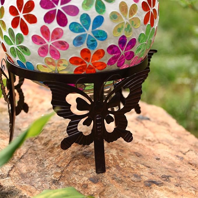 Topadorn Gazing Ball Stand Garden Hardware Metal Stand, Garden Pedestals with Butterfly for 10-Inch