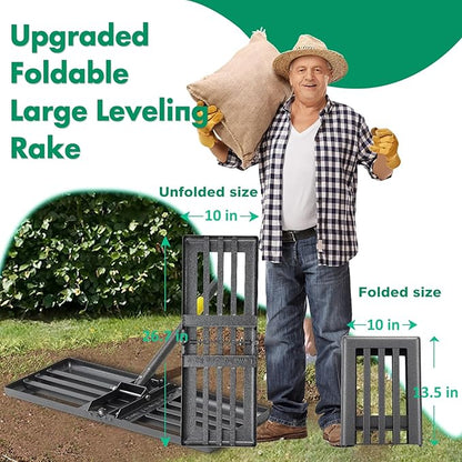 Lawn Leveling Rake,Folding 30x10 Inch Ground Plate,56 Inch Adjustable Long Handle Yard Level Tool