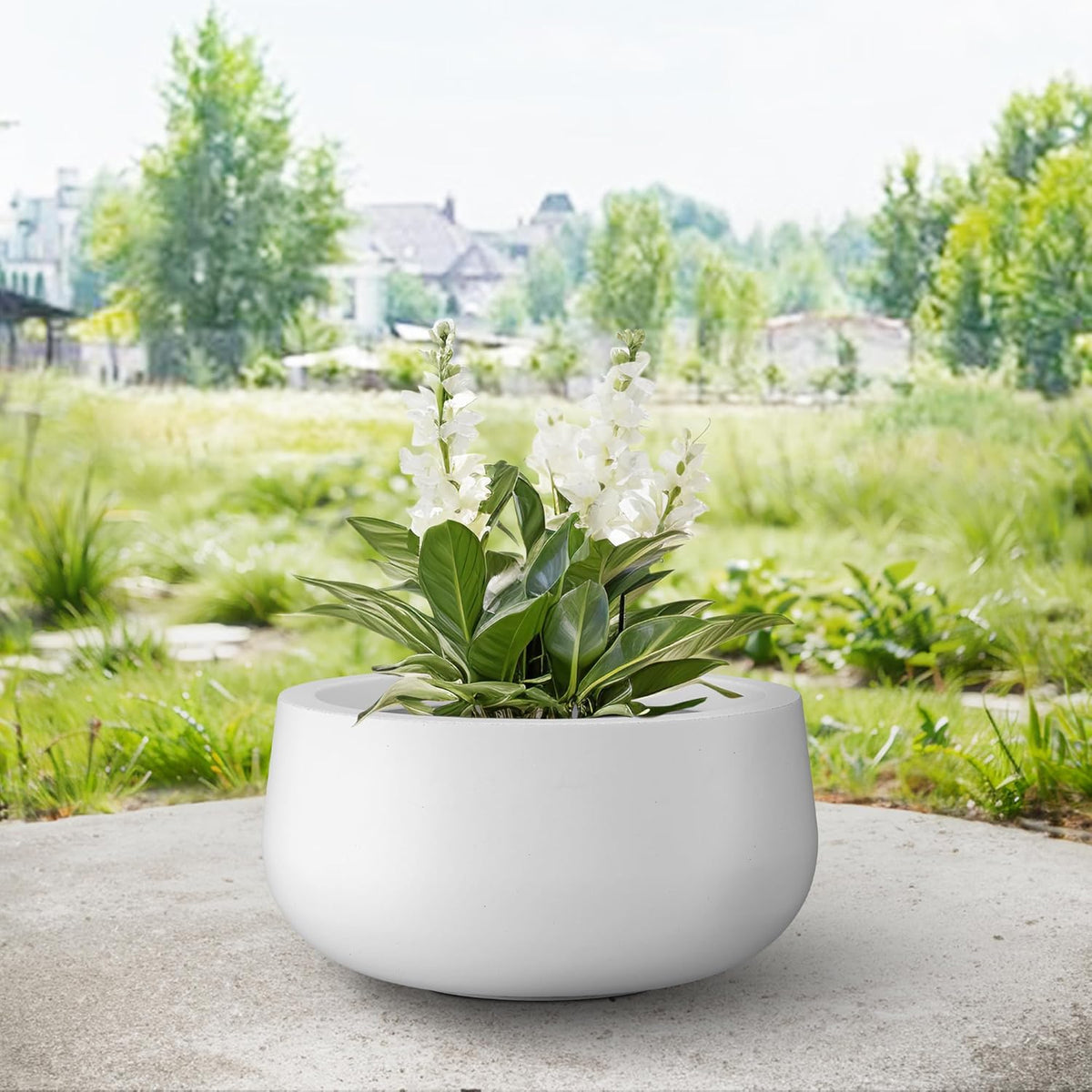 Kante 11.8" Dia Round Concrete Planter, Cement Plant Pots with Drainage Hole and Rubber Plug for