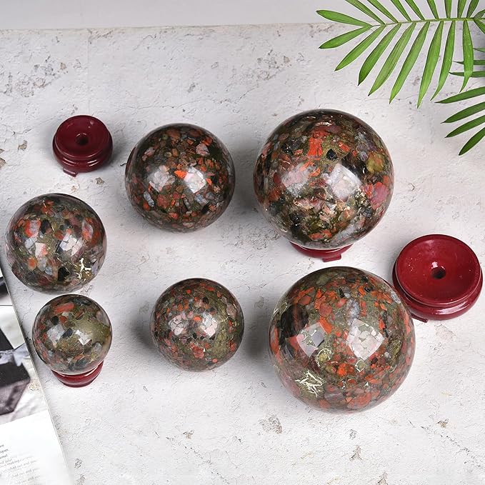 JIC Gem Brazilian Red Agate Crystal Sphere Gemstone Sphere Red Crystal Ball with Display Stand Home