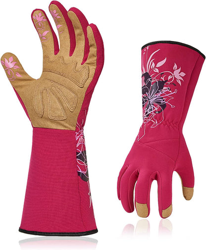 Vgo 1-Pair Ladies' Synthetic Leather Gardening Gloves, Long Sleeves Gauntlet, Breathable & Grip
