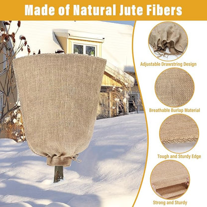 Riare 4 Packs 32 × 40 Inch Burlap Winter Plant Cover Bags with Drawstring- Reusable Large Burlap