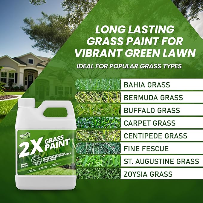 32oz 2X Green Grass Paint for Lawn, Ideal Turf Paint & Green Lawn Spray to Renew Discolored Lawns