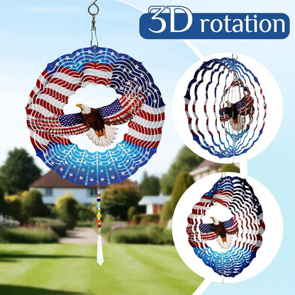 American Eagle Wind Spinner Crystal Tail, Marzovitra 10 inch 3D Stainless Steel Hanging Wind