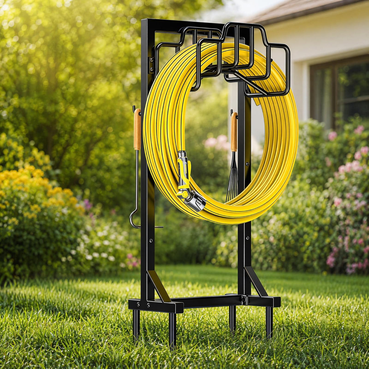 Skycarper Garden Hose Reel Holder Detachable Metal Water Hose Hanger Organizer Heavy Duty Free
