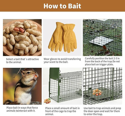 40” 2 Door Live Animal Trap, Easy Set and Release Animal Trap, Live Animal Trap Cage for catching