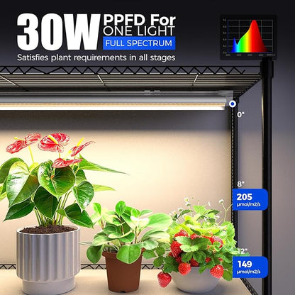 Barrina CX6 Plant Stand with Grow Lights, 3FT T8 30W(Per Light) Full Spectrum Yellow LED Plant
