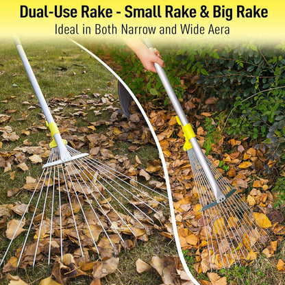 JARDINEER Adjustable Rakes for Leaves, Larger Garden Leaf Rake for Lawns Grass with 7-23"