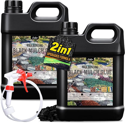 Mulch Glue - 1 Gallon / 128oz Black Color Mulch Dye & Landscape Adhesive with Applicator for