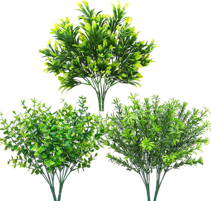 Ouddy Decor 6 Bundles Artificial Greenery Stems Mixed Fake Plastic Plants Eucalyptus Rosemary Faux