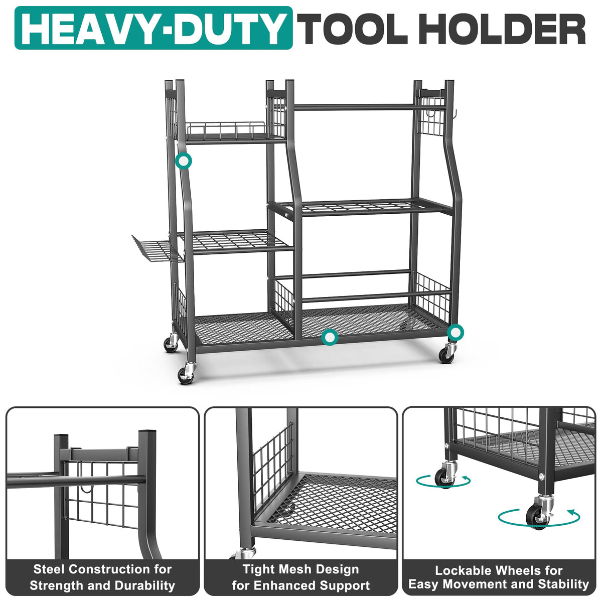 EVERHANGER Garden Tool Organizer Stand, Garage Tool Storage Organization, Yard Tool Racks with