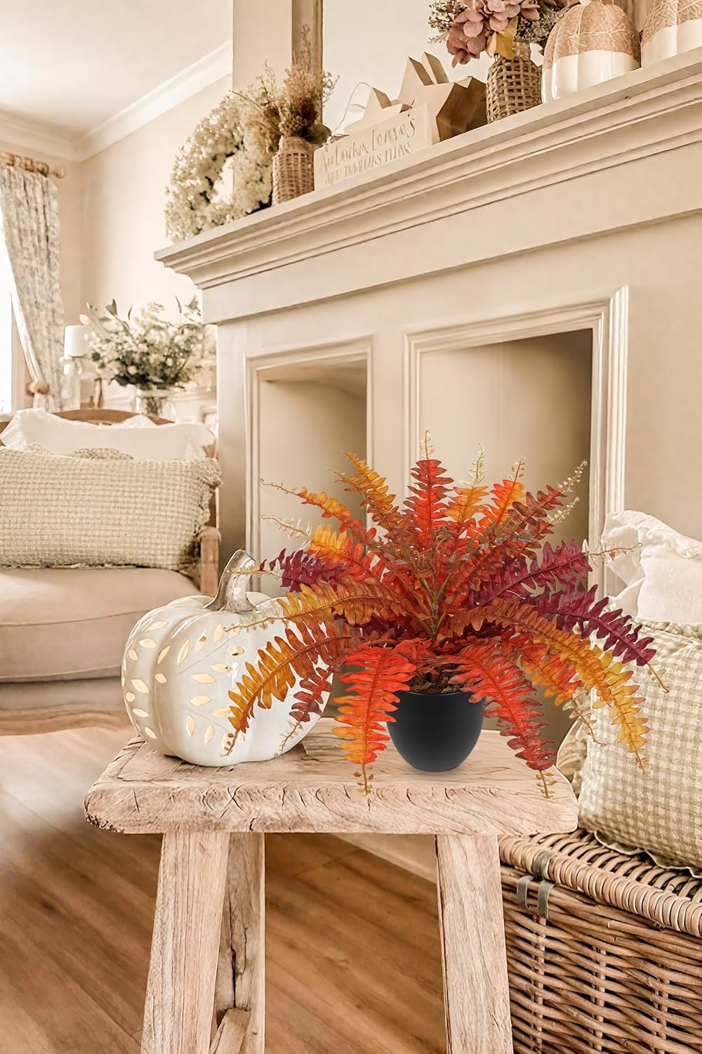 Hollyone Fake Boston Fern in Pot Fall Faux Fern Medium Potted Plant Medium Autumn Decor Plants
