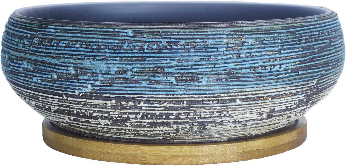 ARTKETTY Succulent Pots, 8 Inch Large Succulent Planters with Drainage Ceramic Bonsai Pot with Tray