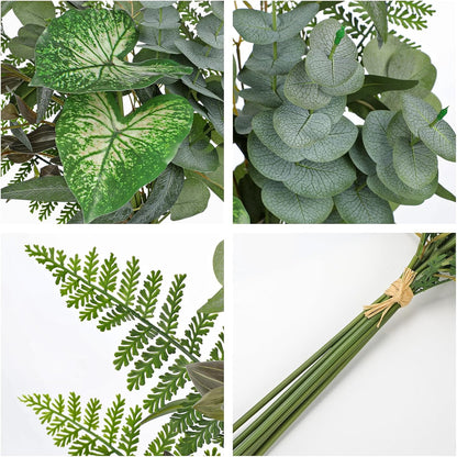 Artificial Greenery Stems Box Set, 5 Kinds Mixed Eucalyptus Leaves Silver Dollar Fern Monstera Leaf