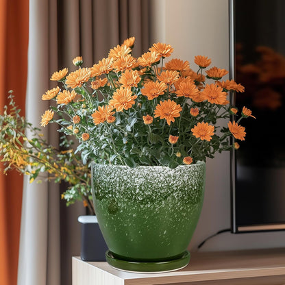 Ceramic Pots for Plants - 8 Inch Planter for Indoor Outdoor Plants, Round Planter, Large Flower Pot