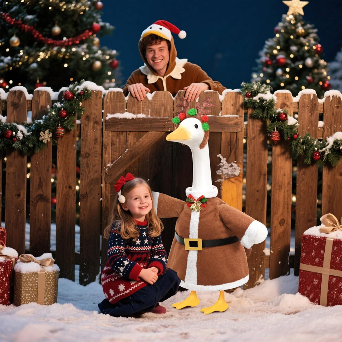 Christmas Porch Goose Outfit for Large 23" High Cement or Plastic Goose Statue, Yard Goose Cloths