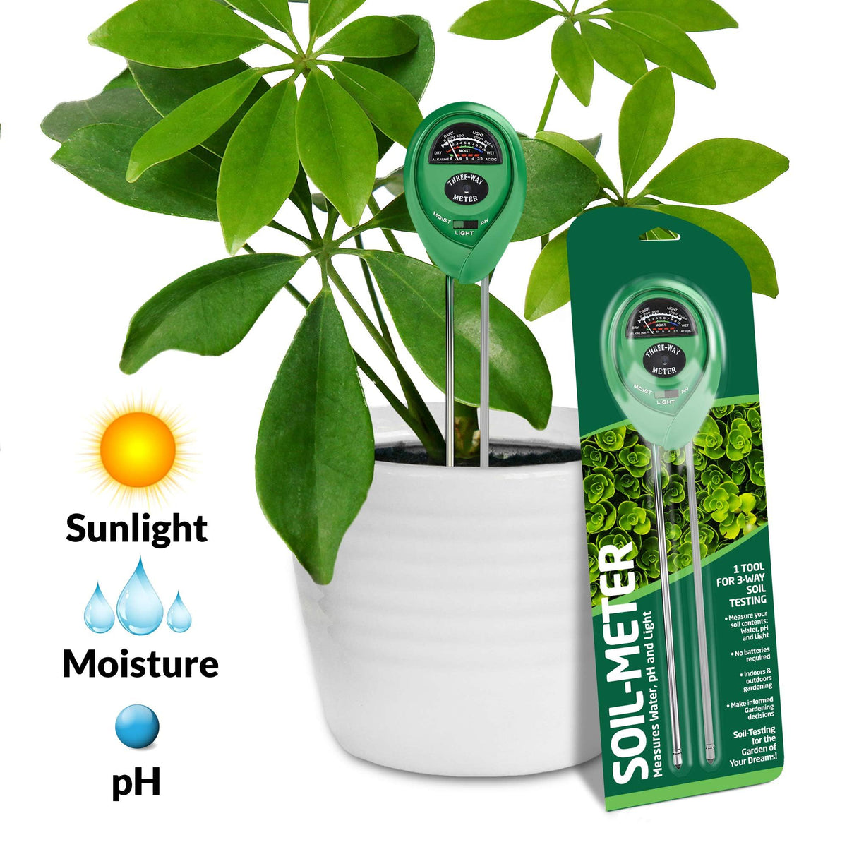 Soil Moisture Meter, Accurate Soil Moisture/PH/Light Meter Plant Soil Test Kit Indoor Outdoor Use
