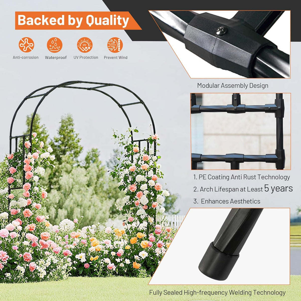 Garden Arch, 98.5’’x94.5’’ Arbor Trellis, Garden Arch Trellis for Climbing Plants Outdoor, Arbor