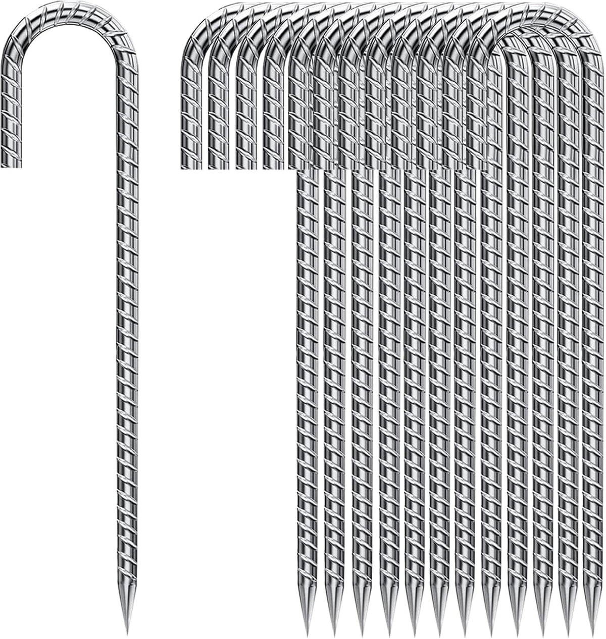 Rebar Stakes 12 Inch, Tent Stakes Heavy Duty Galvanized J Shaped 50 Pack Landscape Fabric Staples