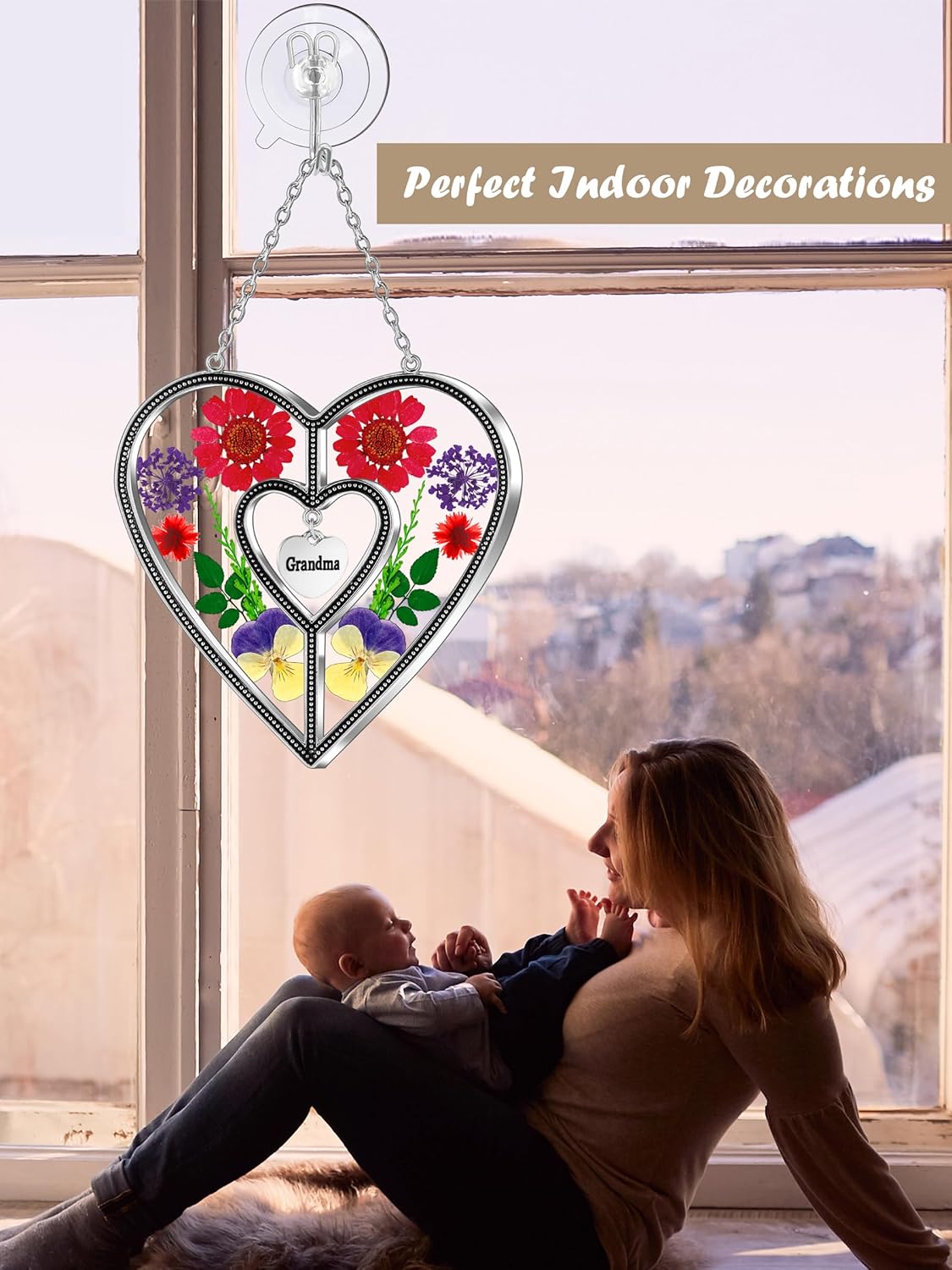 KY&BOSAM Heart Suncatchers Grandma Gift Ornament Stained Glass Sun Catcher Garden hangings Windows