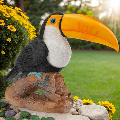 Real Toucan Statue, Vibrant Colorful Outdoor Bird Decor - 14.2" Resin Animal Sculpture,Waterproof &