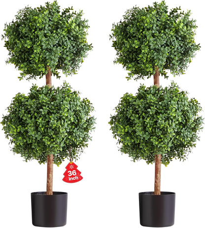 VEVOR Artificial Topiary Boxwood Double Ball, 2 Set 36 inch Faux Boxwood Plant Balls, Fake Silk