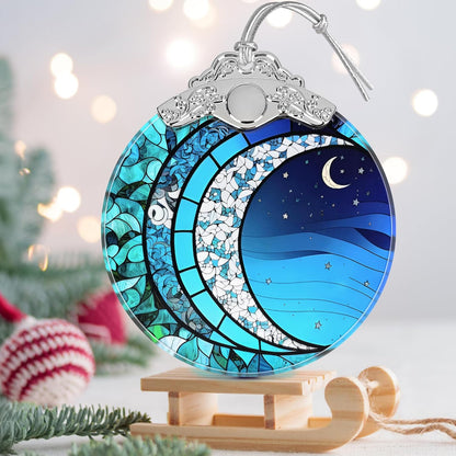 Art Blue Moonlight Stained Glass Orament - Christmas Ornament - Christmas Decorations for Tree