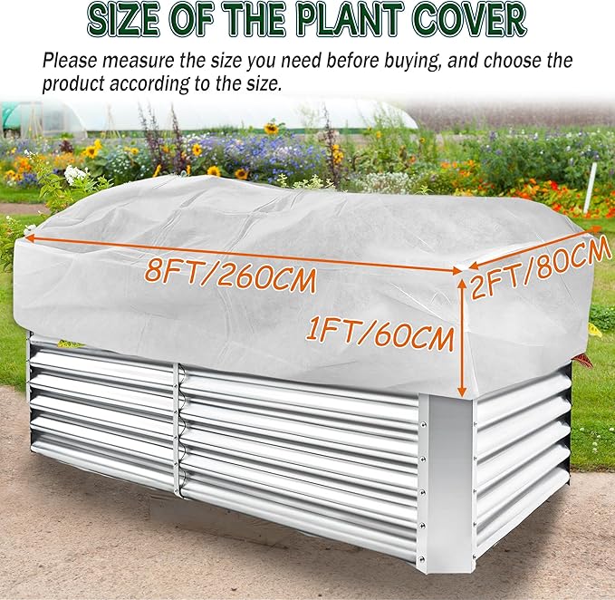 Rectangular Plant Cover Frost Big Size for 8×2×2FT Non Woven Fabric Garden Bed Cover with Zip