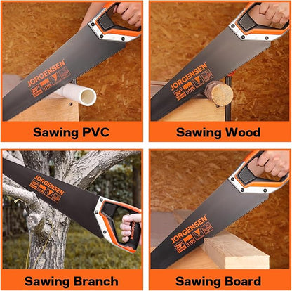 JORGENSEN 20 Inch Black Coated Pro Hand Saw, 11 TPI Fine-Cut Ergonomic Non-Slip Aluminum Ultrasonic