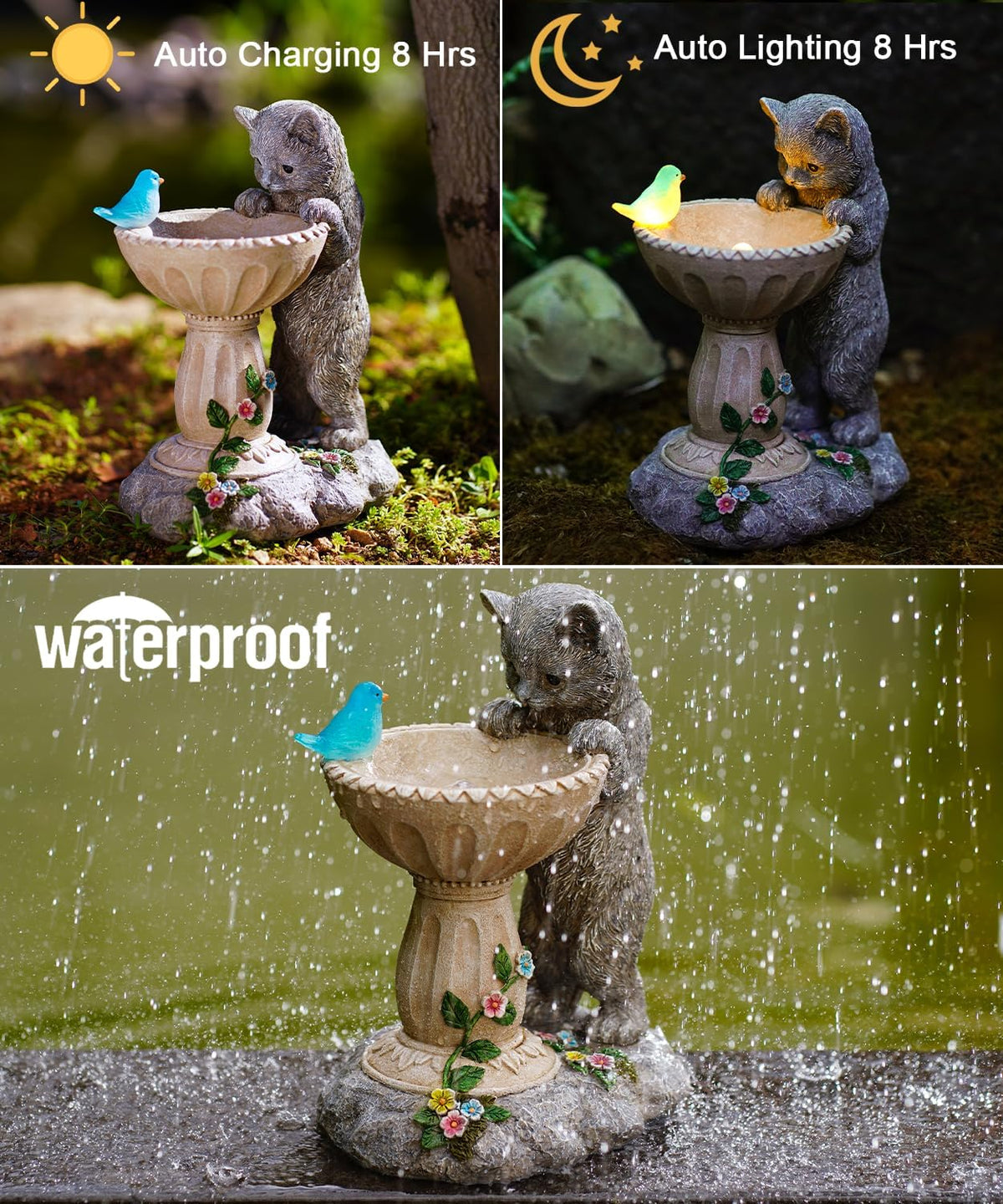 Nacome Cat Birdbath Garden Decor: Outdoor Statues Ornaments for Outside Decorations Yard Art Lawn