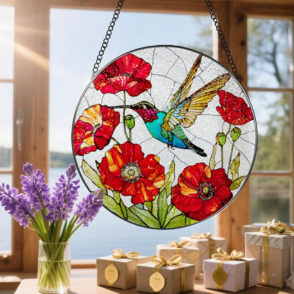 Stained Glass Window Hanging, 8 Inch Hummingbird Stained Glass Suncatcher, Sun Catcher Indoor