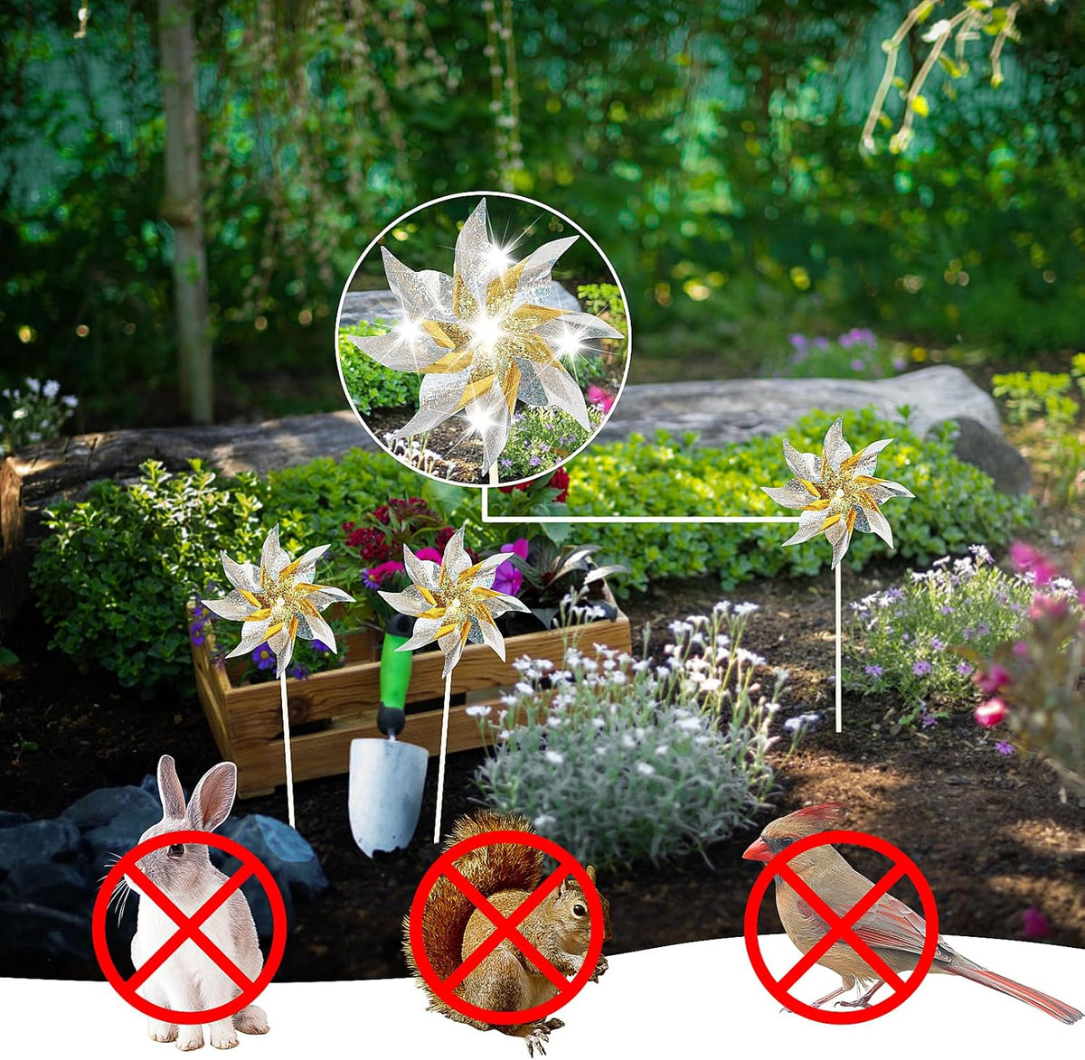10 Pack Reflective Pinwheels for Yard and Garden,Wind Spinners Outdoor Bird Scare Devices,Sparkly