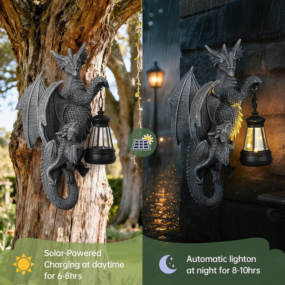 Solar Garden Decor Dragon Tree Hugger Garden Statues Lawn Ornaments for Outside Balcony Yard