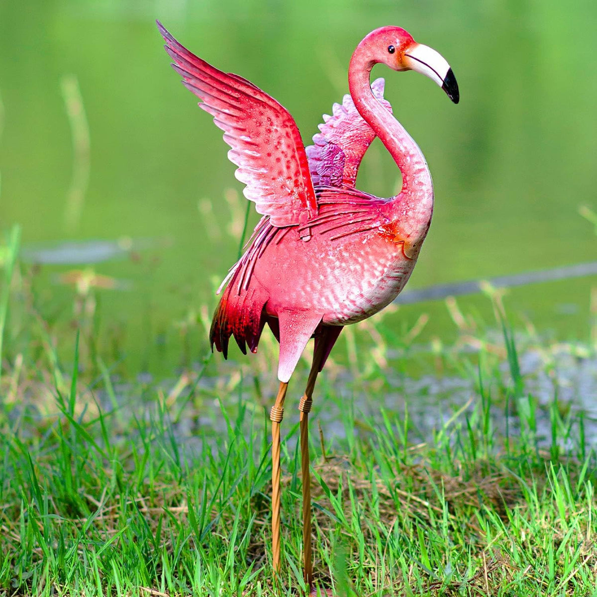 Garden Flamingo Statues and Sculptures, Outdoor Metal Bird Yard Art, Pink Flamingos Lawn Ornament