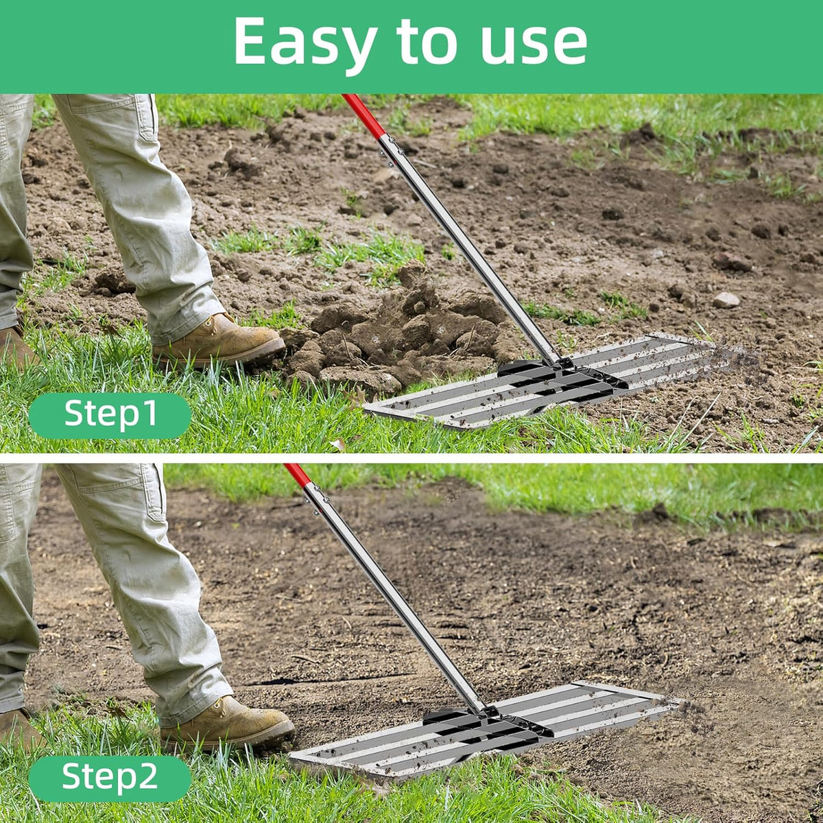 Lawn Leveling Rake 30"x10", Heavy-Duty Stainless Steel Yard Leveling Rake, Professional Soil
