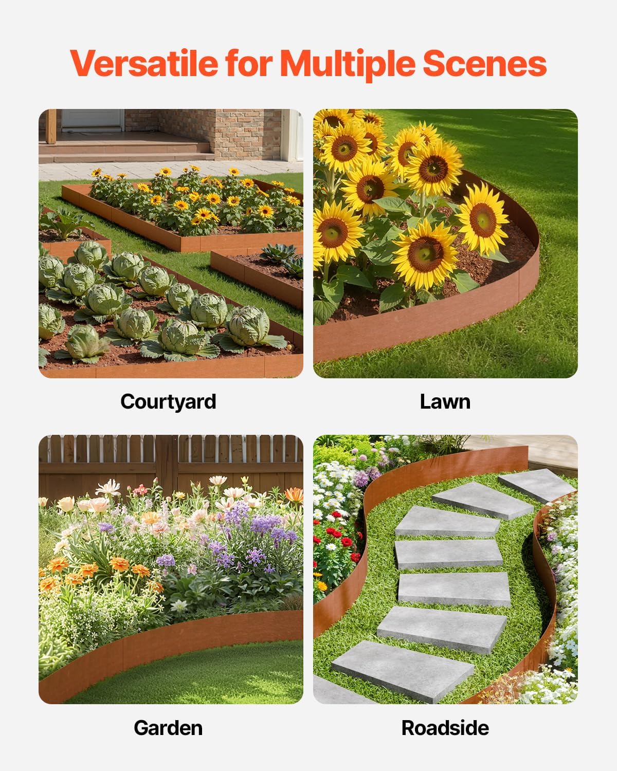 VEVOR Steel Landscape Edging, 6 Packs 40 x 8 in Weather-Resistant & Pre-Rust Metal Landscape