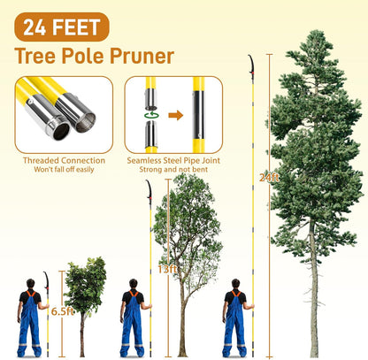 Outvita Manual Pole Saw, 24 Feet Extendable Tree Pruner with Knives and Storage Pocket, Sharp Steel
