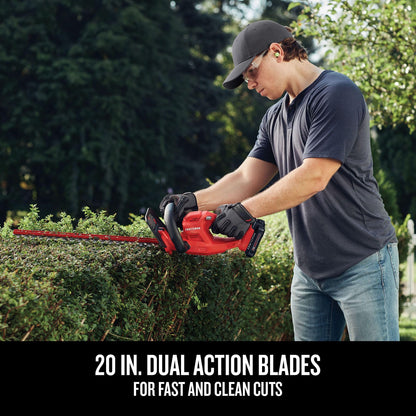 CRAFTSMAN V20 Cordless Hedge Trimmer with Battery and Charger Included, 20 in. Blade, Rechargeable