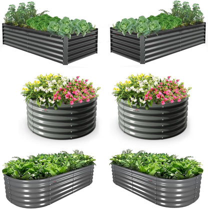A ANLEOLIFE 6-Pack 4X4 & 6X3 & 6X2 Deep Root Galvanized Raised Garden Beds Outdoor for Planting