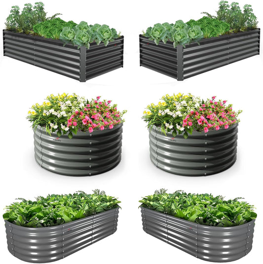 A ANLEOLIFE 6-Pack 4X4 & 6X3 & 6X2 Deep Root Galvanized Raised Garden Beds Outdoor for Planting