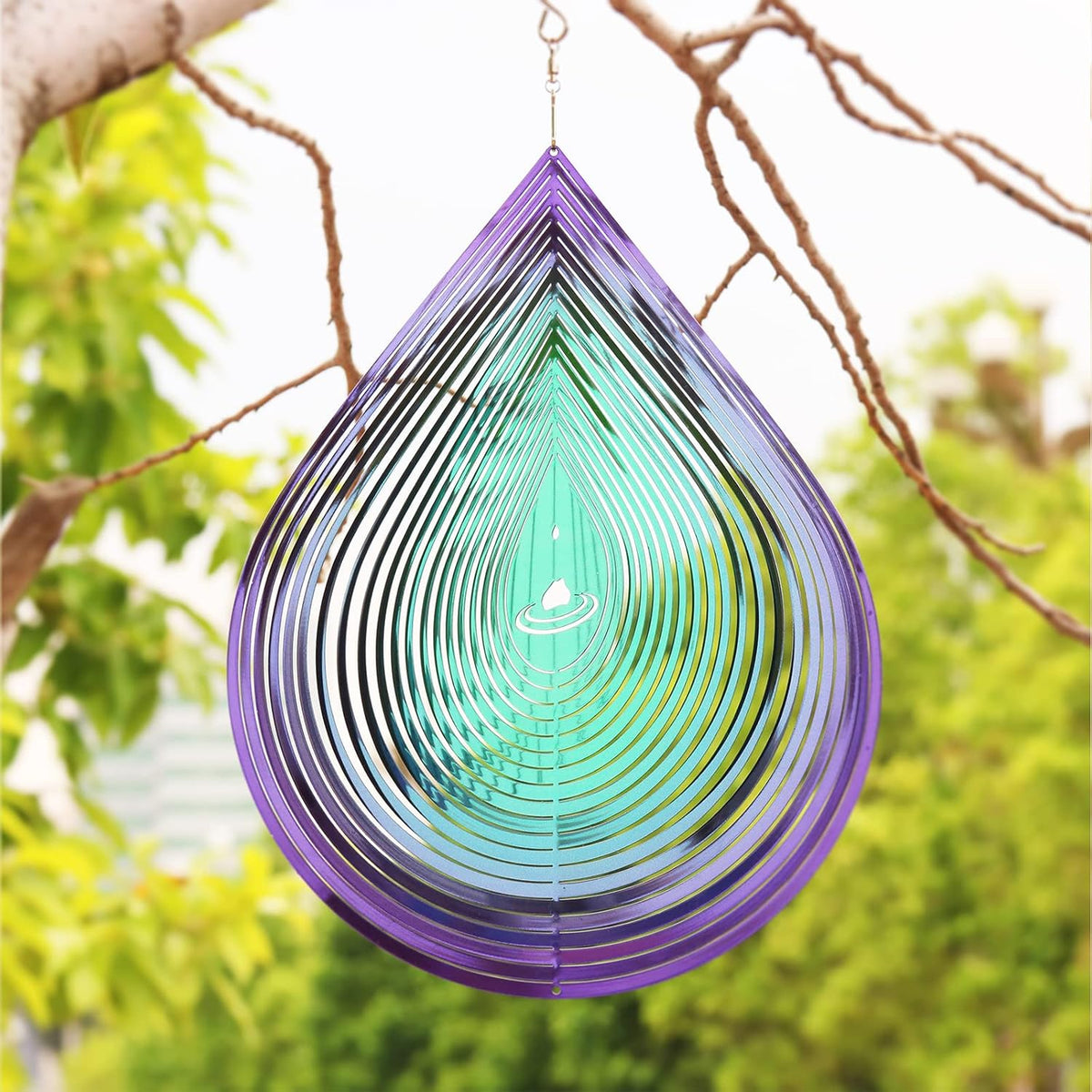 Wind Spinner Garden Indoor Outdoor Decor 3D Stainless Steel Metal Hanging Decorations, 3D Water