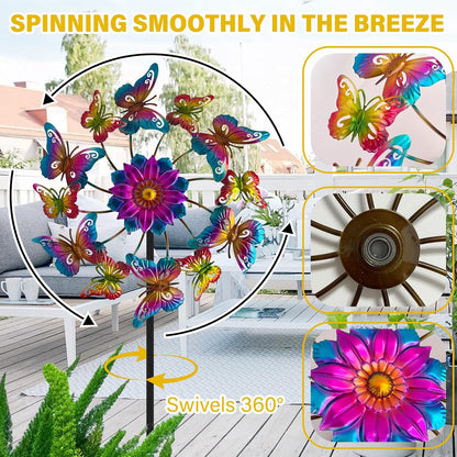 45" Butterfly Garden Wind Spinners for Yard, 12pcs Colorful Butterflies Kinetic Outdoor Decor, Wind