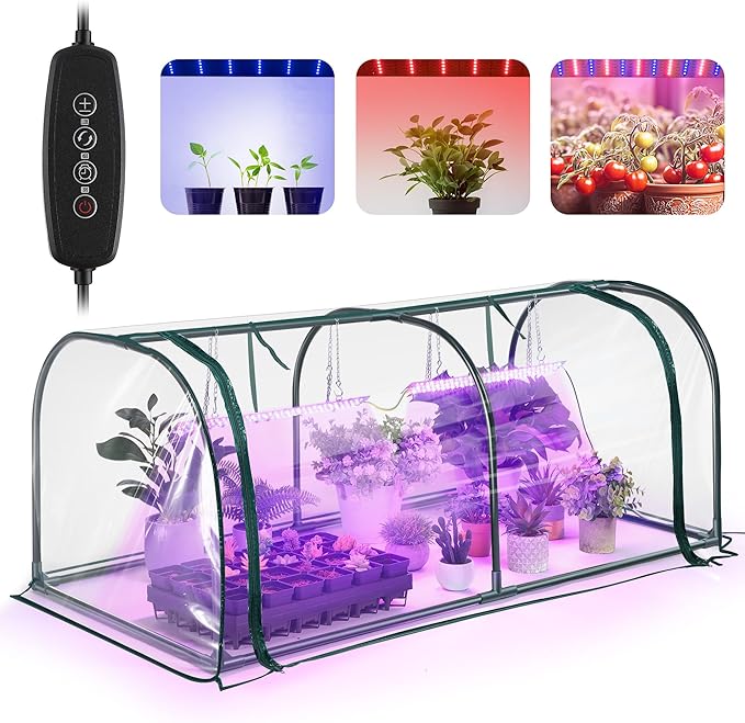 Meonum Indoor Greenhouse with Grow Lights, 51.18 "L x 25.59" W x 21.65" H Small to Medium Portable
