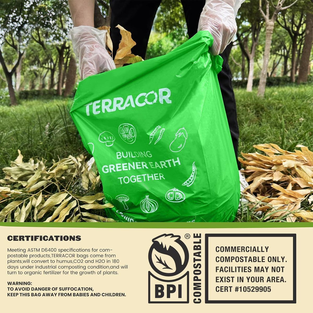 13 Gallon Compostable Trash Bags, 40 Bags Compost Bags for Countertop Bin, Camping Toilet Bags for