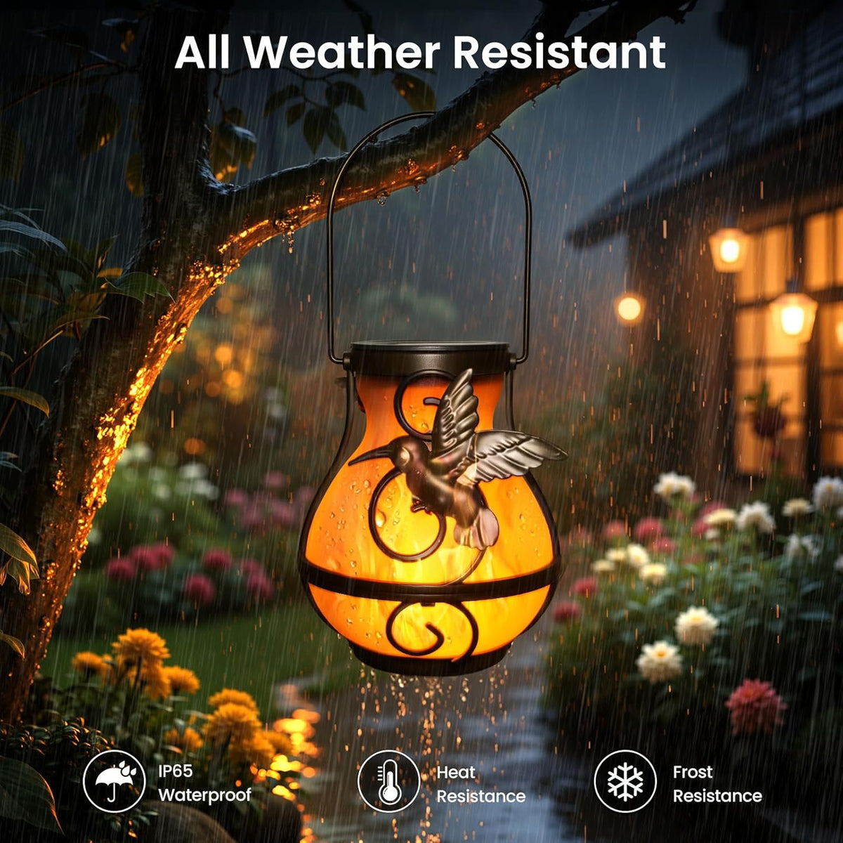 X-PREK 2 Pack Solar Lanterns Outdoor Waterproof Hummingbird Hanging Solar Lantern Flickering Flame