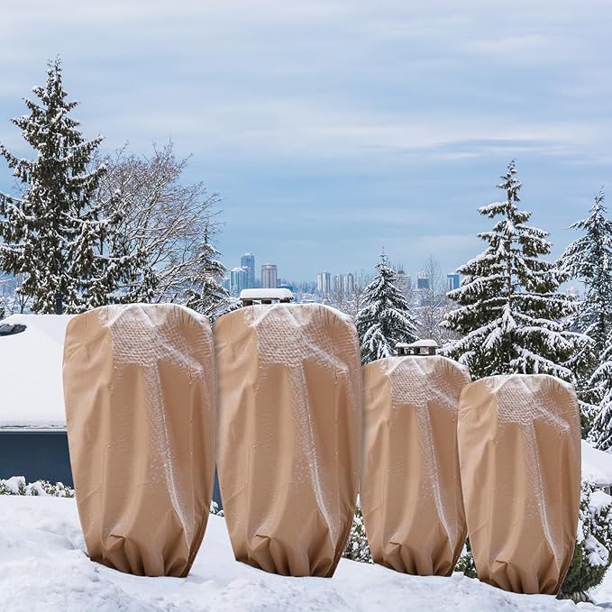 4 Pcs Plant Covers Freeze Protection Reusable Plant Protector with Zipper and Drawstring, Winter