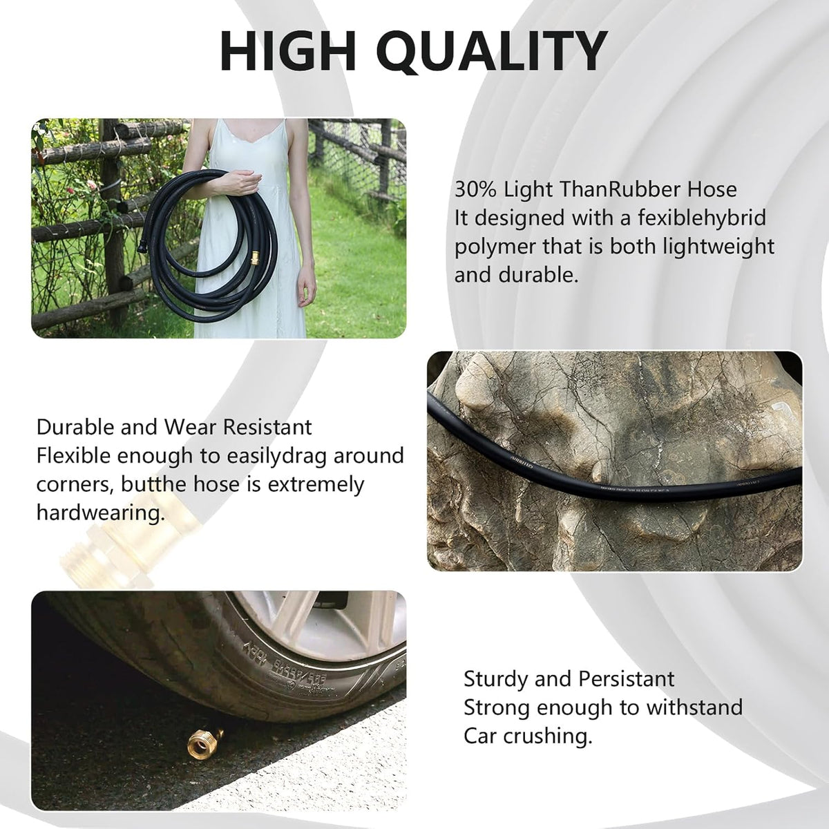 Garden Hose 5/8" x 25ft - No-Kink Flexible Water Hose 600 PSI Burst Pressure, Lightweight & Durable
