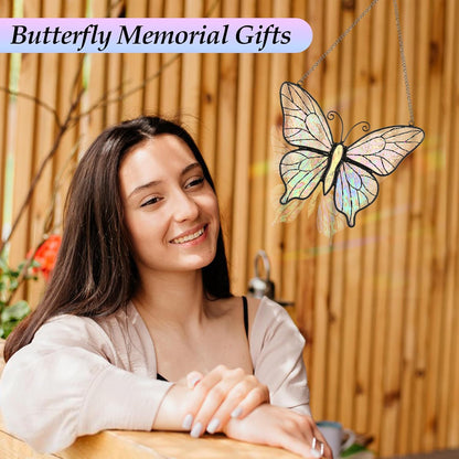 Butterfly Suncatcher Stained Glass Window Hanging, Handmade Butterfly Gift Decor for Mom, Women