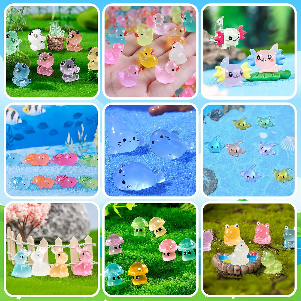 120 Pcs Luminous Mini Resin Animals Glow in The Dark Small Little Tiny Resin Figurines Ducks